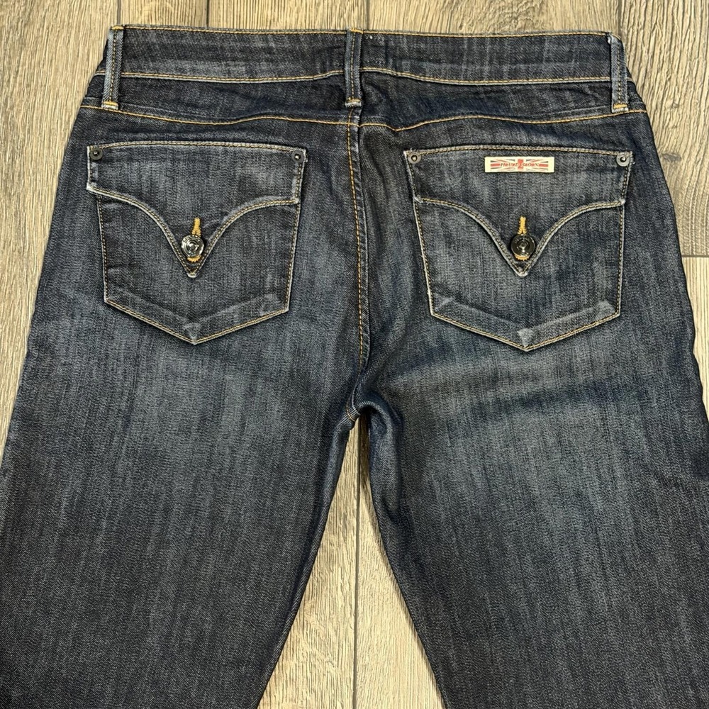 Hudson Carly Straight Leg Jeans Dark Wash Blue 27 Flap Pocket Designer Denim